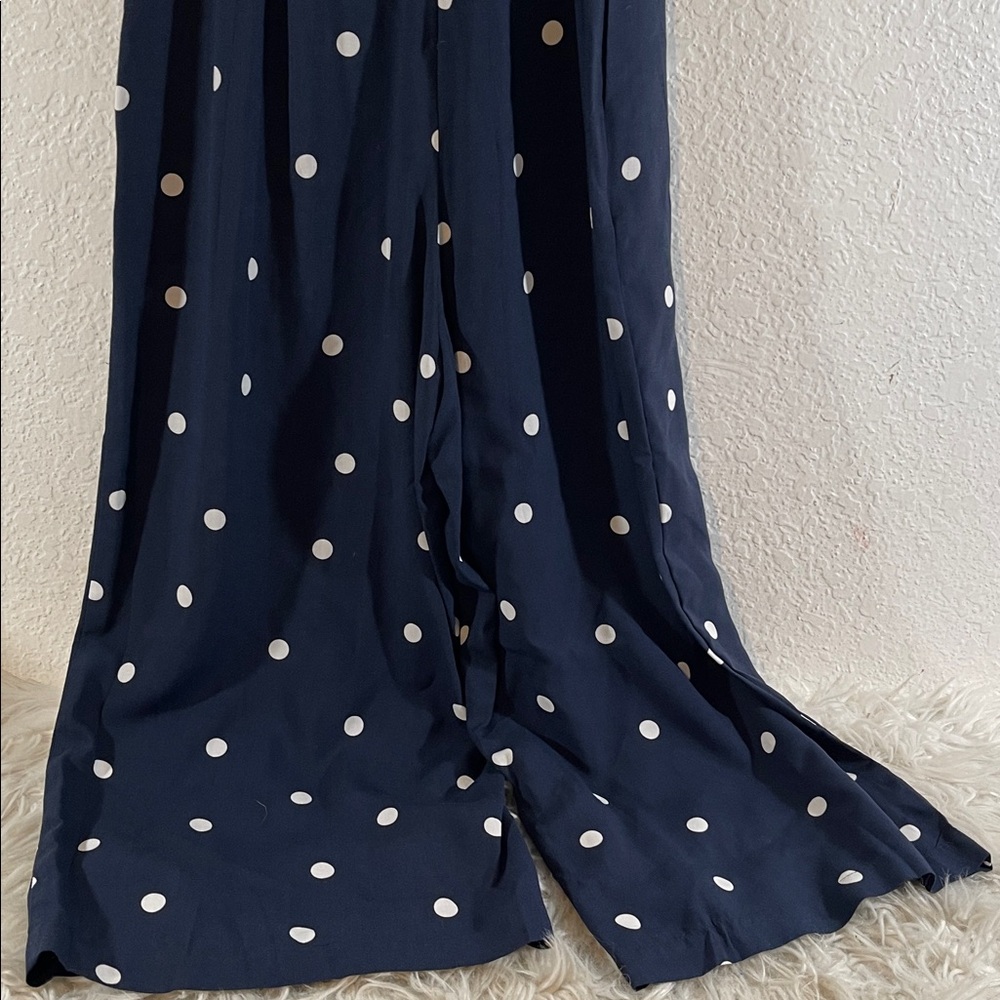 LOFT Women’s Pants Jumpsuit Romper Navy White Polka Dots Pockets Size 2P NWT - Picture 7 of 10
